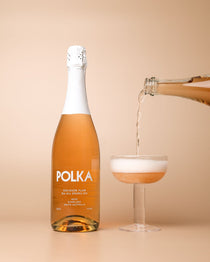 Polka De-Alc Sparkling Rosé, non-alcoholic sparkling rosé bottle